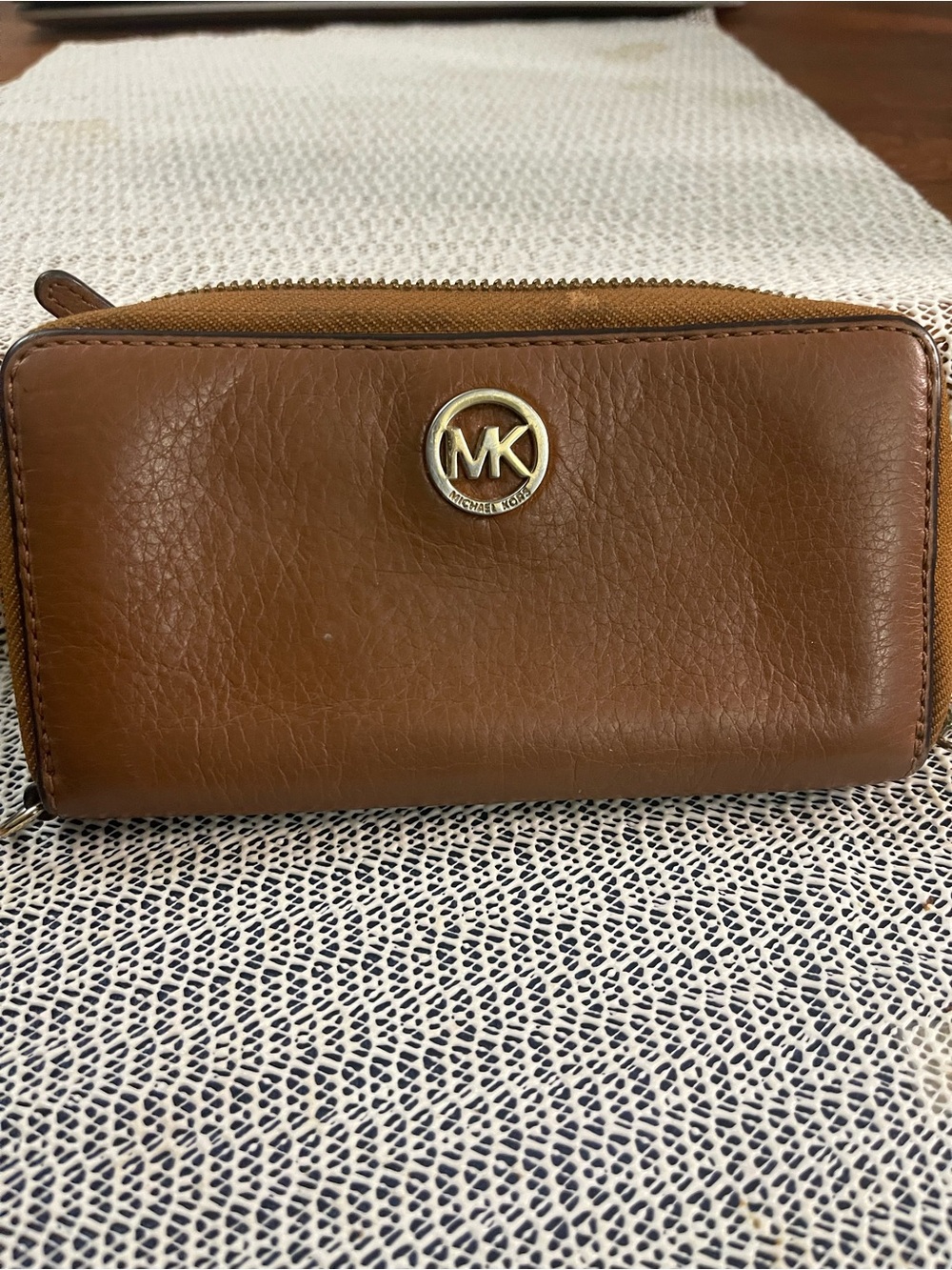 Michael Kors Tan Leather MK Logo Zip Around Wallet
